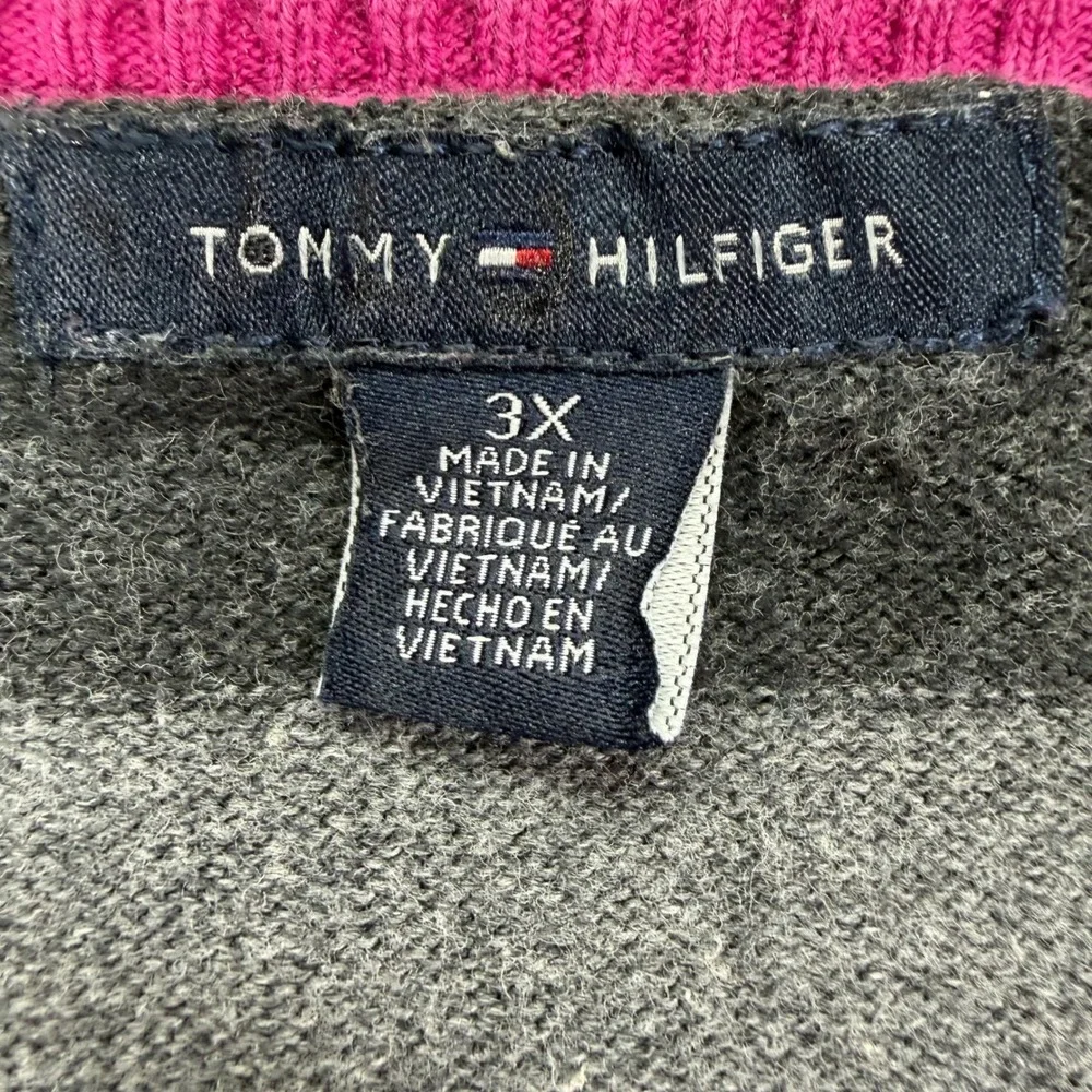 Tommy Hilfiger Womens Sweater Relaxed Grey Pink Striped Shoulder Buttons 3X
